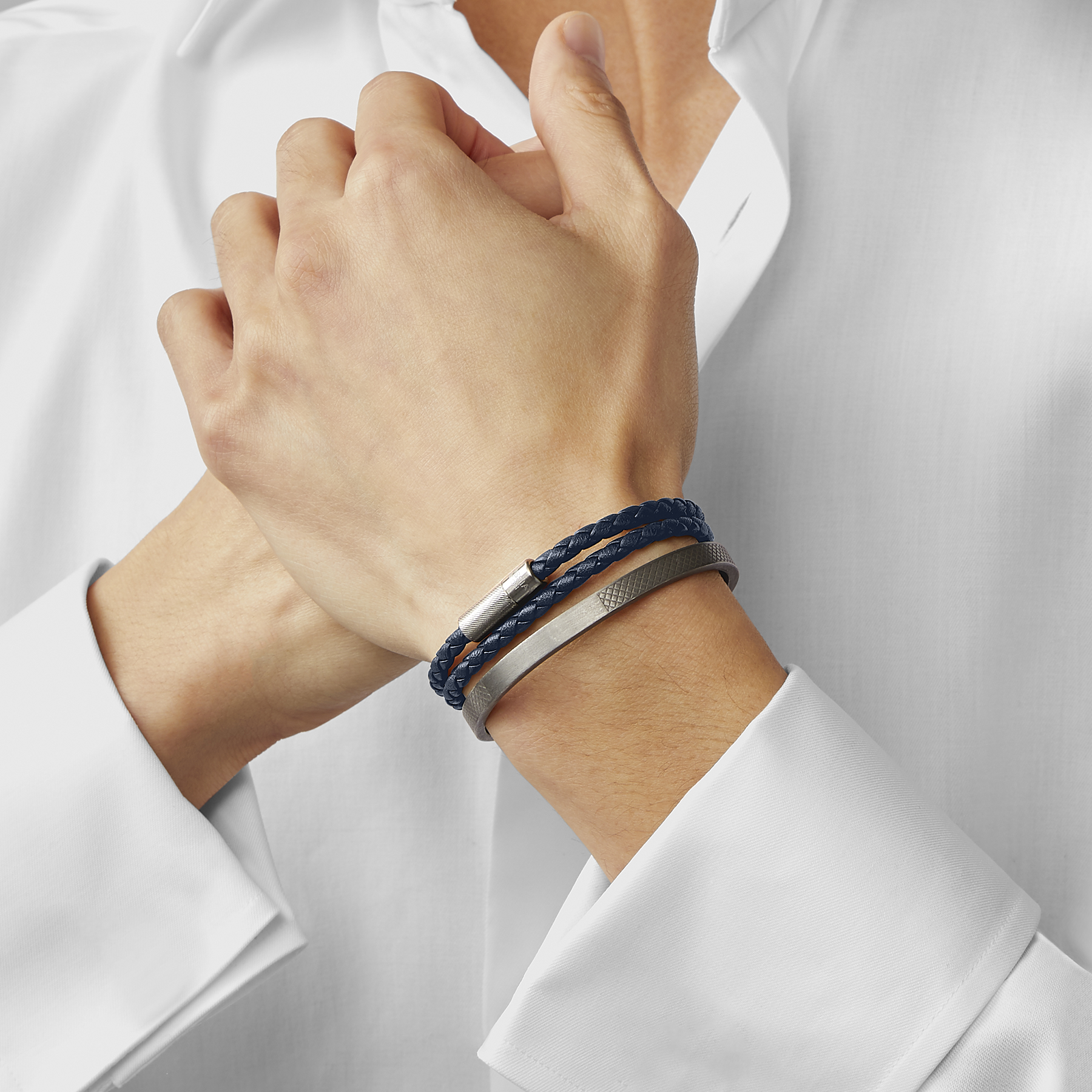 Pop Rigato Double Wrap Leather Bracelet In Navy