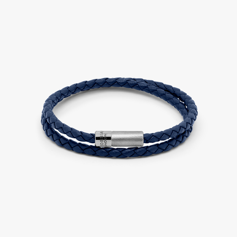 Pop Rigato Double Wrap Bracelet In Navy Leather With Sterling Silver