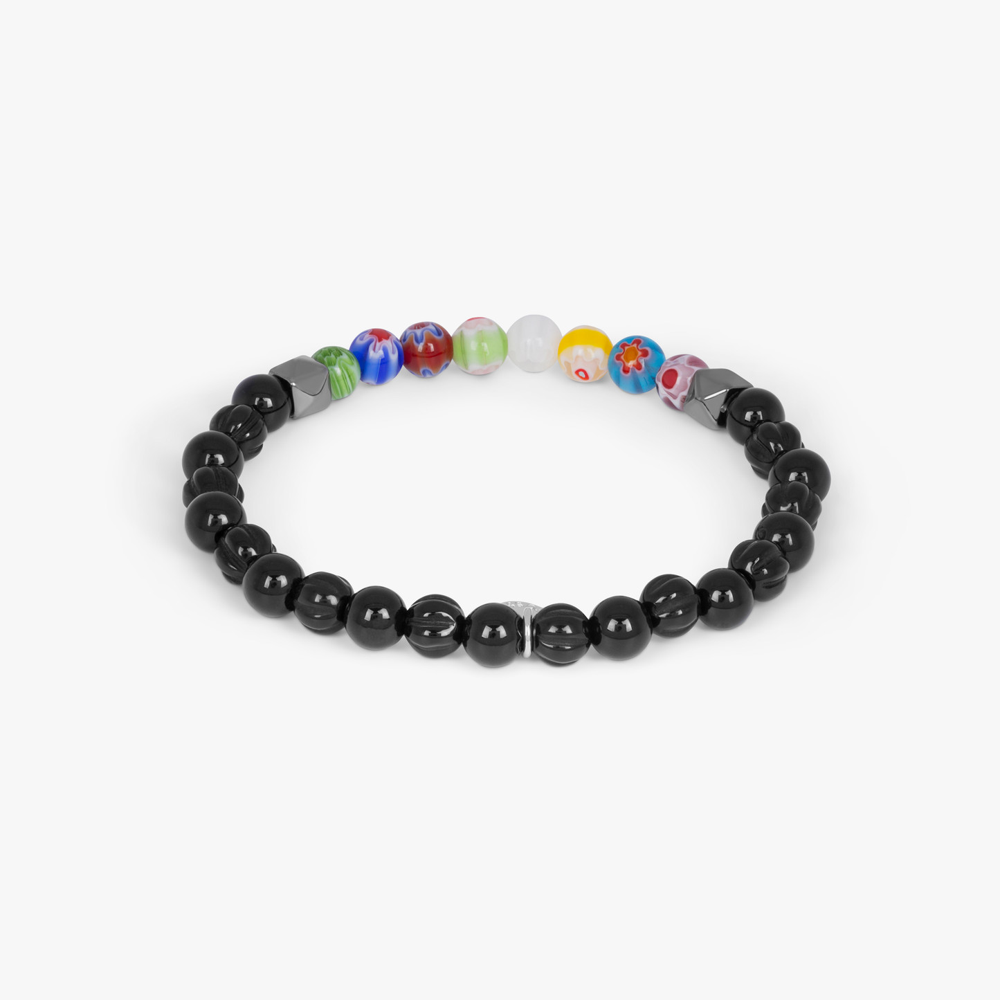 Millefiori Beaded Bracelet In Black Onyx With Murano Glass