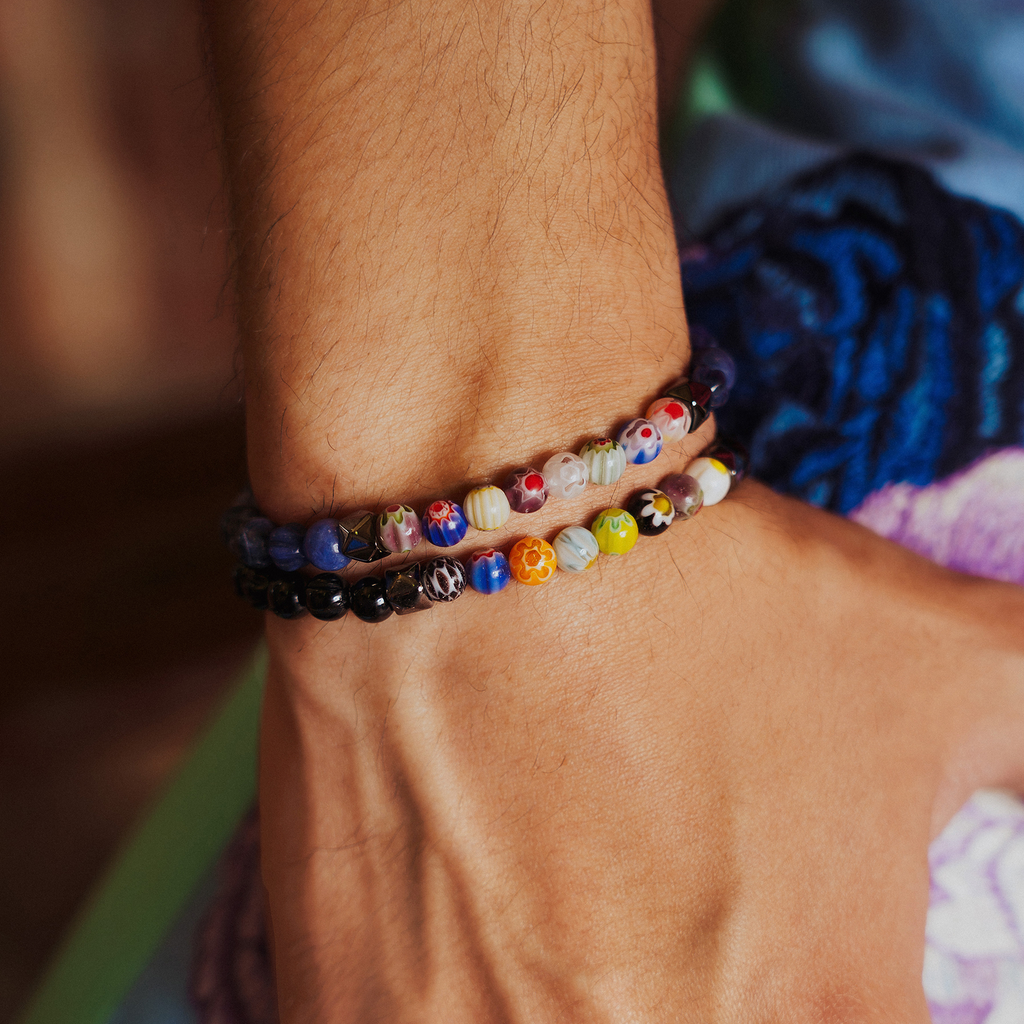 Millefiori Mini Beaded Bracelet With Blue Sodalite 