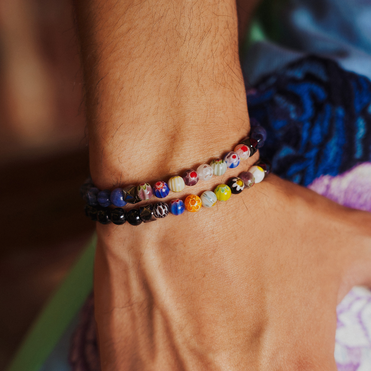 Millefiori Beaded Bracelet With Blue Sodalite 