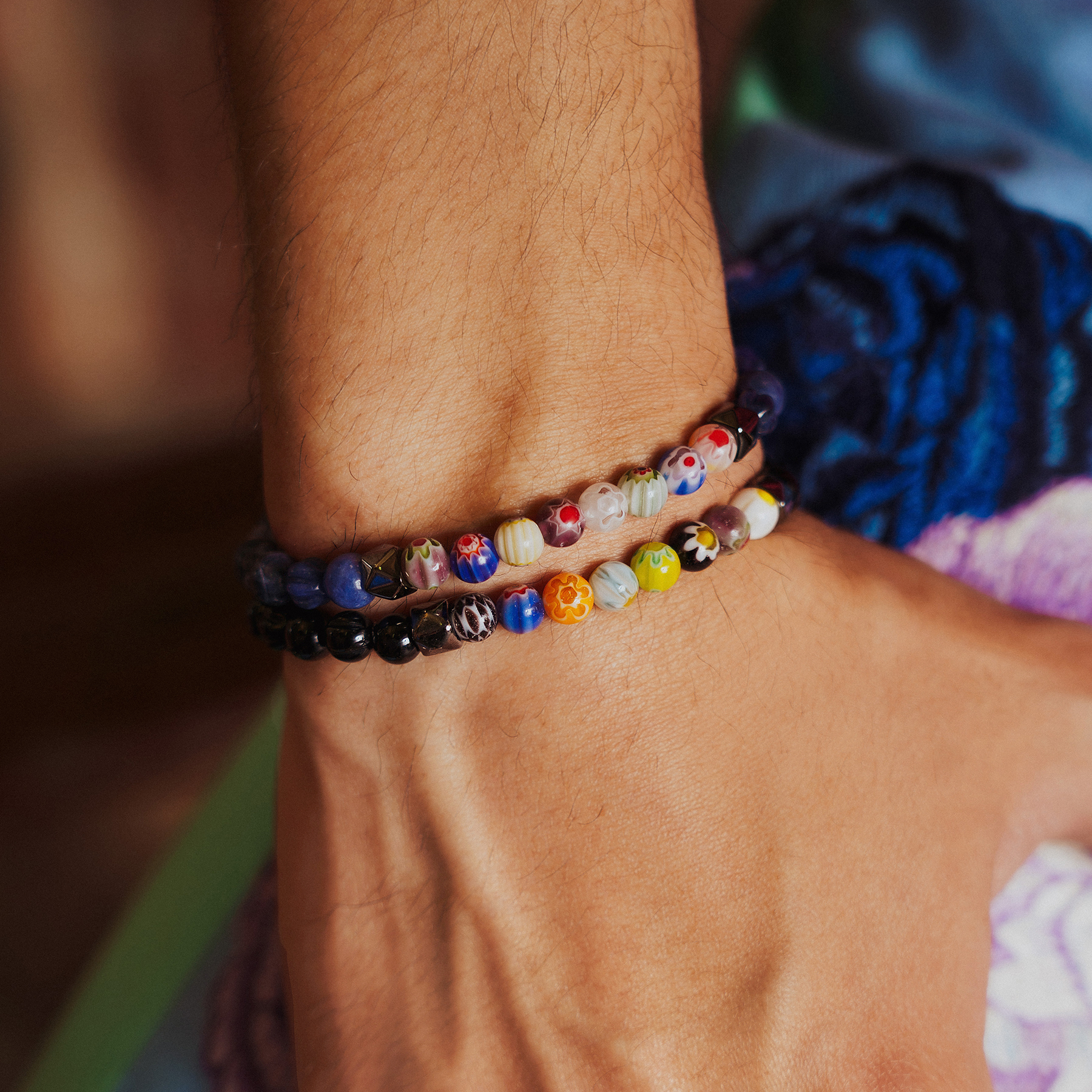 Millefiori Mini Beaded Bracelet With Blue Sodalite 