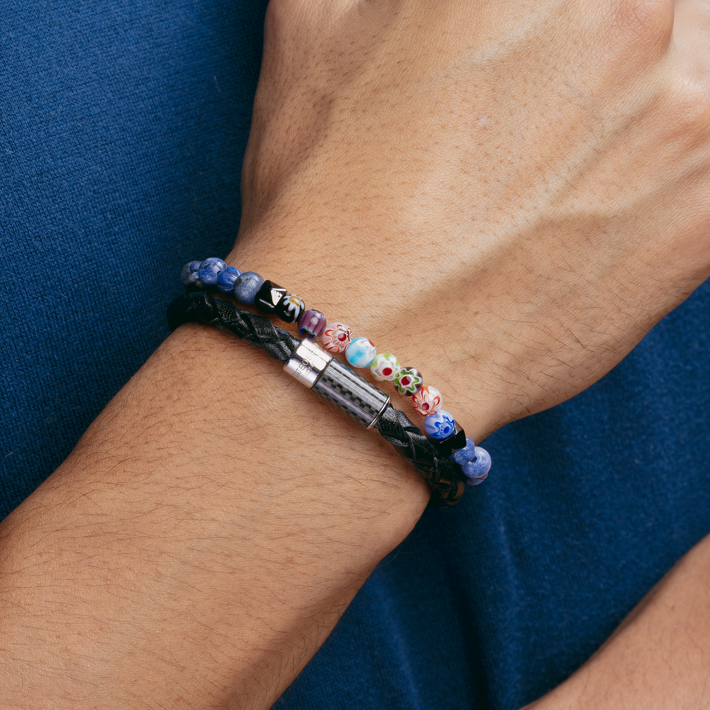 Millefiori Mini Beaded Bracelet With Blue Sodalite 