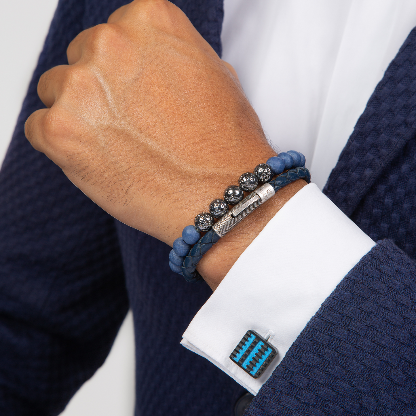 Jagged Elements Cufflinks In Blue With Black IP Plated & Stainless Steel