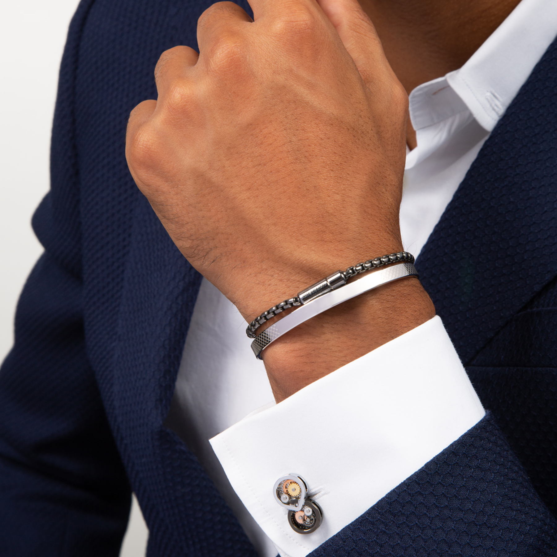 Infinity Gear Cufflinks in Gunmetal Plated with Multicolour Gears