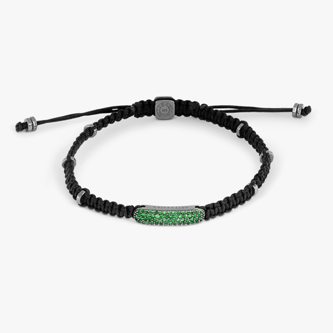 Baton Macrame Bracelet With Emerald In Black