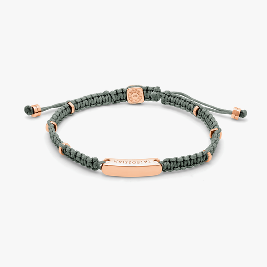 Macramé Bracelet In Khaki Green With Rose Gold- Engravable