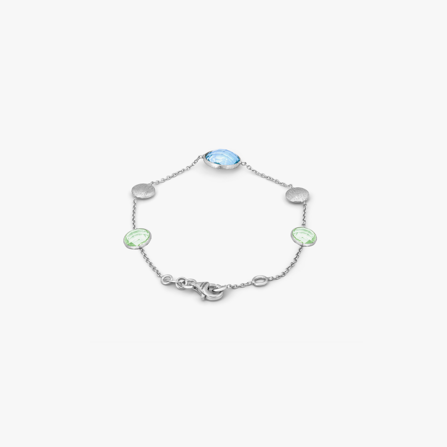 9K satin white gold Kensington bracelet with topaz and green amethyst