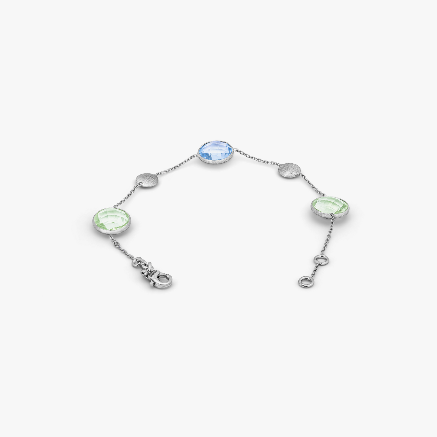 Kensington Bracelet in 9K Satin White Gold with Topaz and Green Amethyst