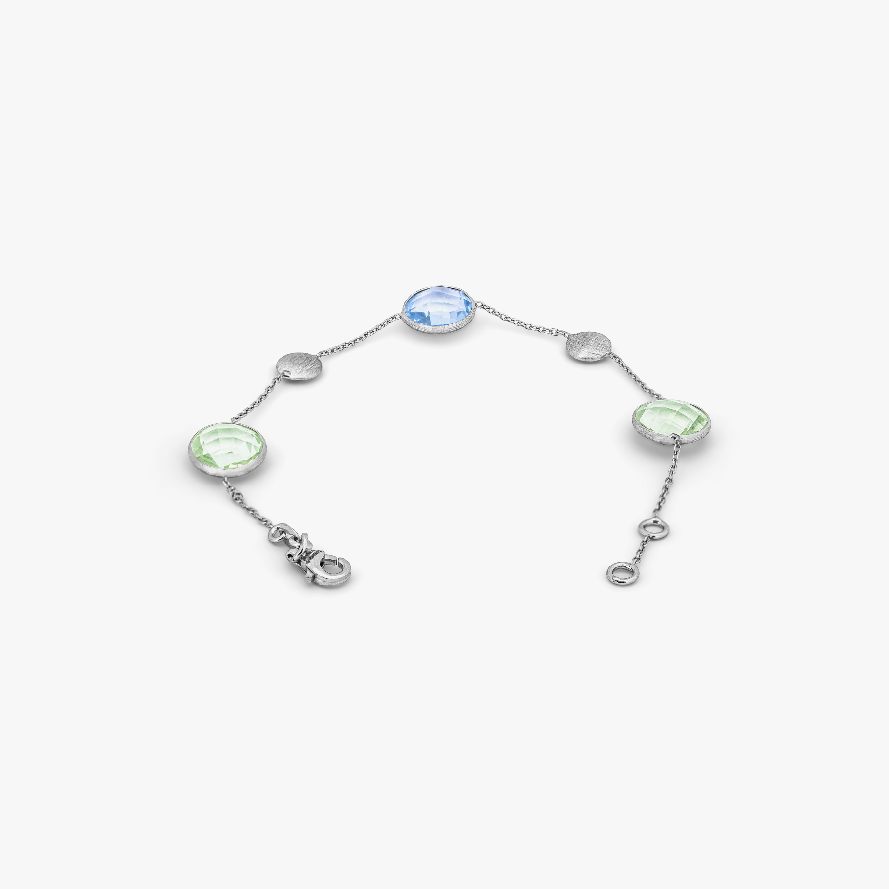 Kensington Bracelet in 9K Satin White Gold with Topaz and Green Amethyst