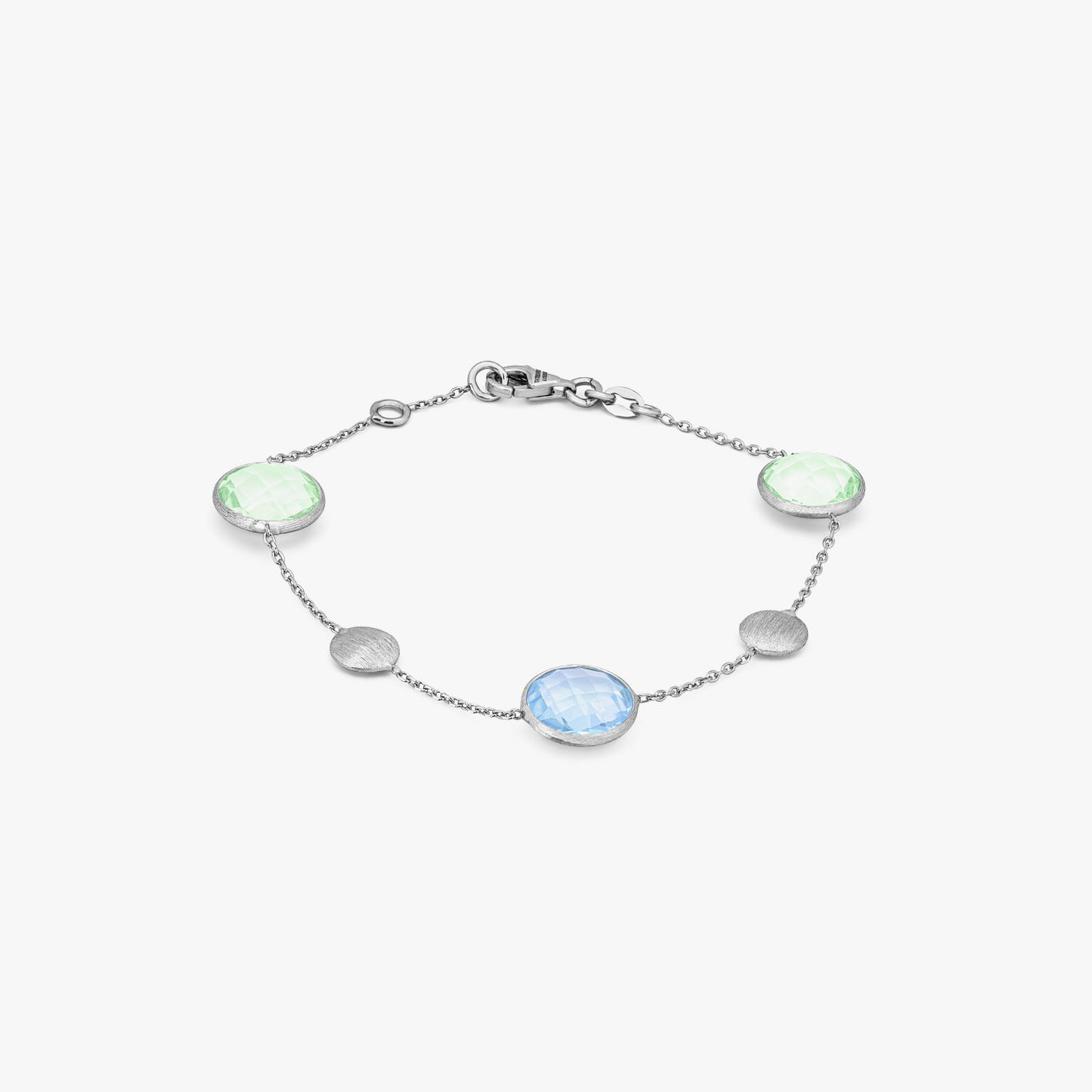 9K satin white gold Kensington bracelet with topaz and green amethyst