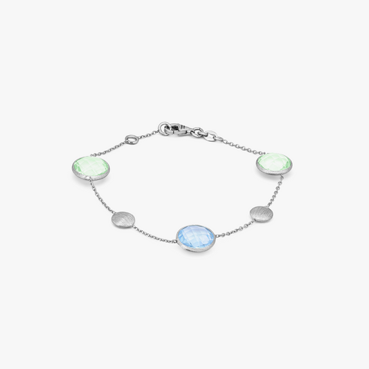 Kensington Bracelet in 9K Satin White Gold with Topaz and Green Amethyst