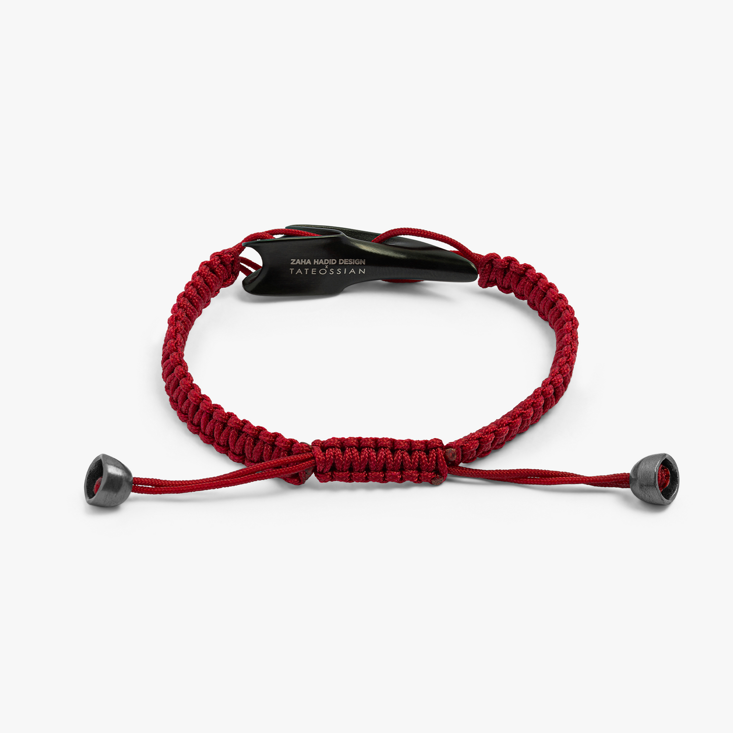 ZAHA HADID DESIGN Tyne bracelet in brushed black IP stainless steel and burgundy macrame