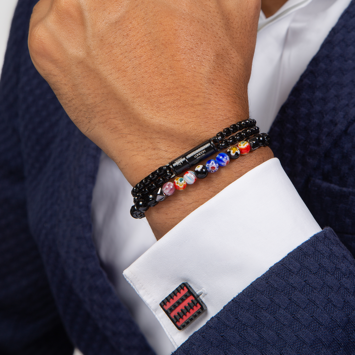 Jagged Elements Cufflinks In Red With Black IP Plated & Stainless Steel