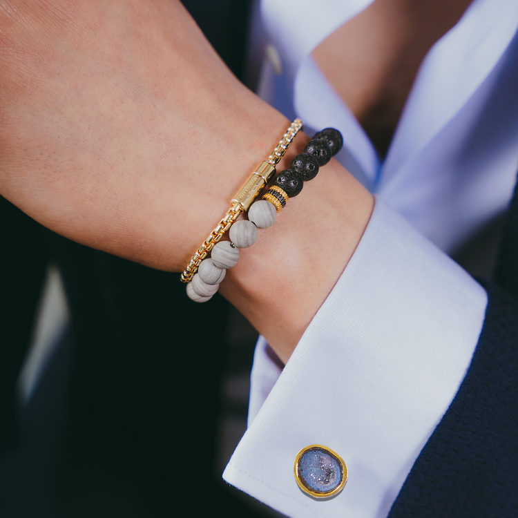 Gear Trio Beaded Bracelet With Lava Beads & Grey Wood Jasper – Tateossian  London