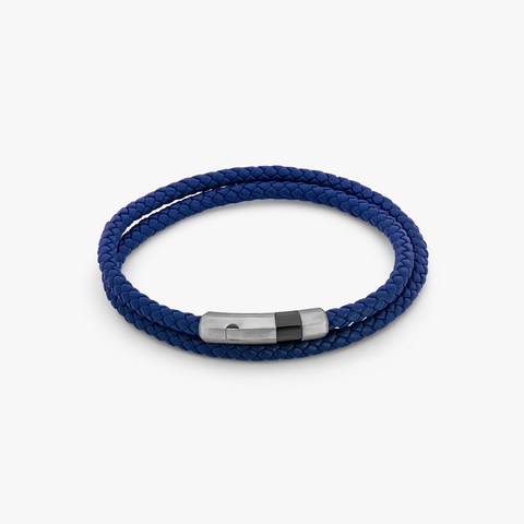 Octagon Click Pelle Double Wrap Leather Bracelet In Blue