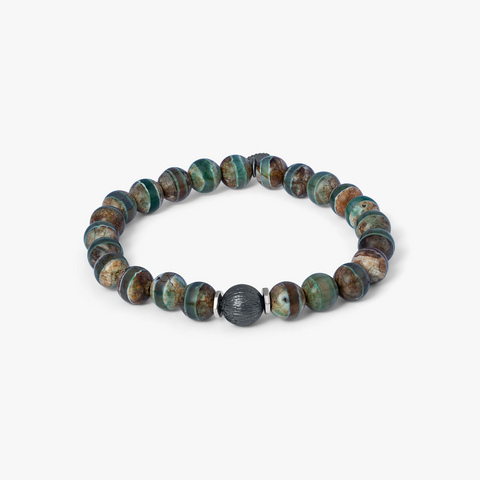 Lhasa Graffiato Beaded Bracelet in Black Ruthenium Plated with Green Agate