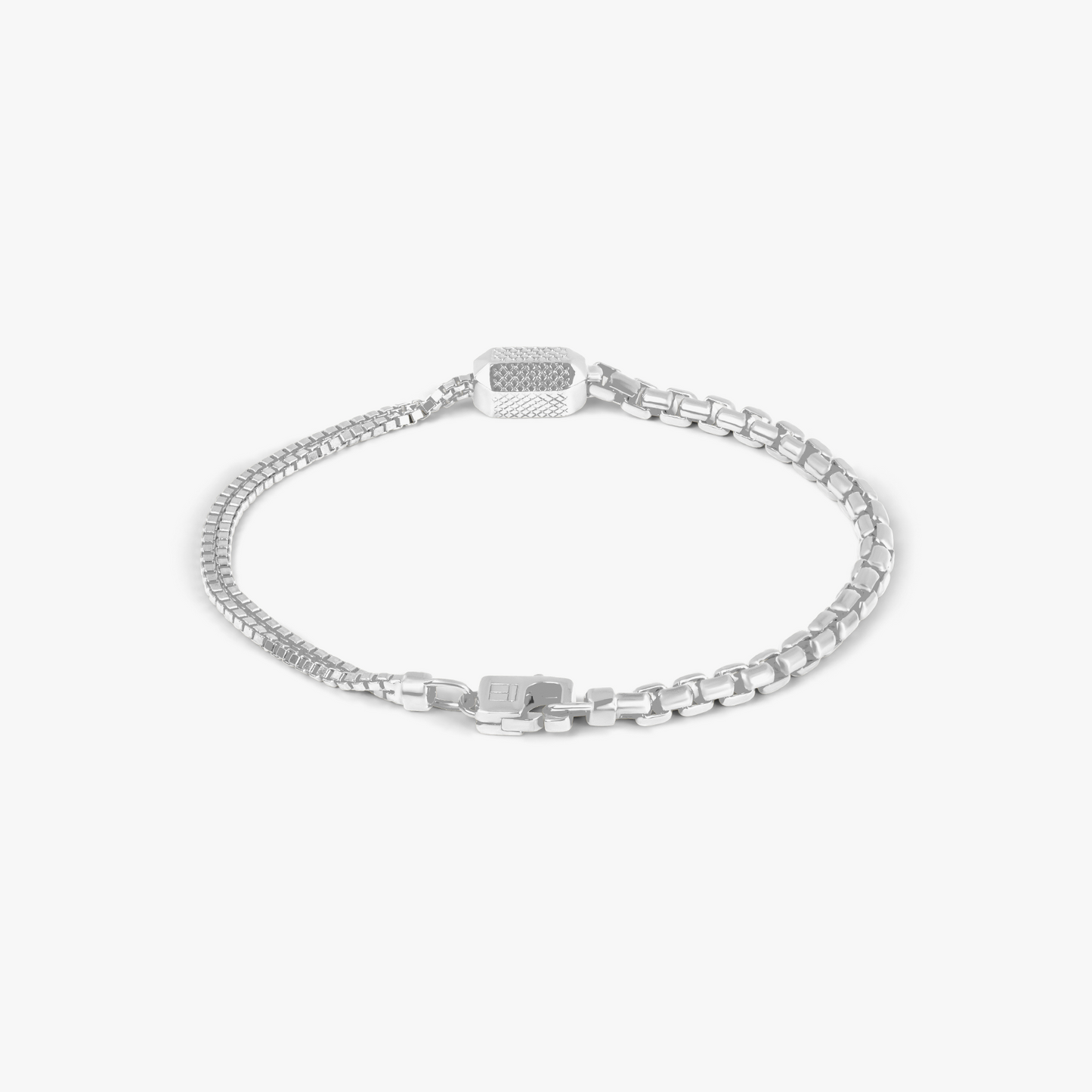 Hexade Box Chain Bracelet In Rhodium Plated Silver 