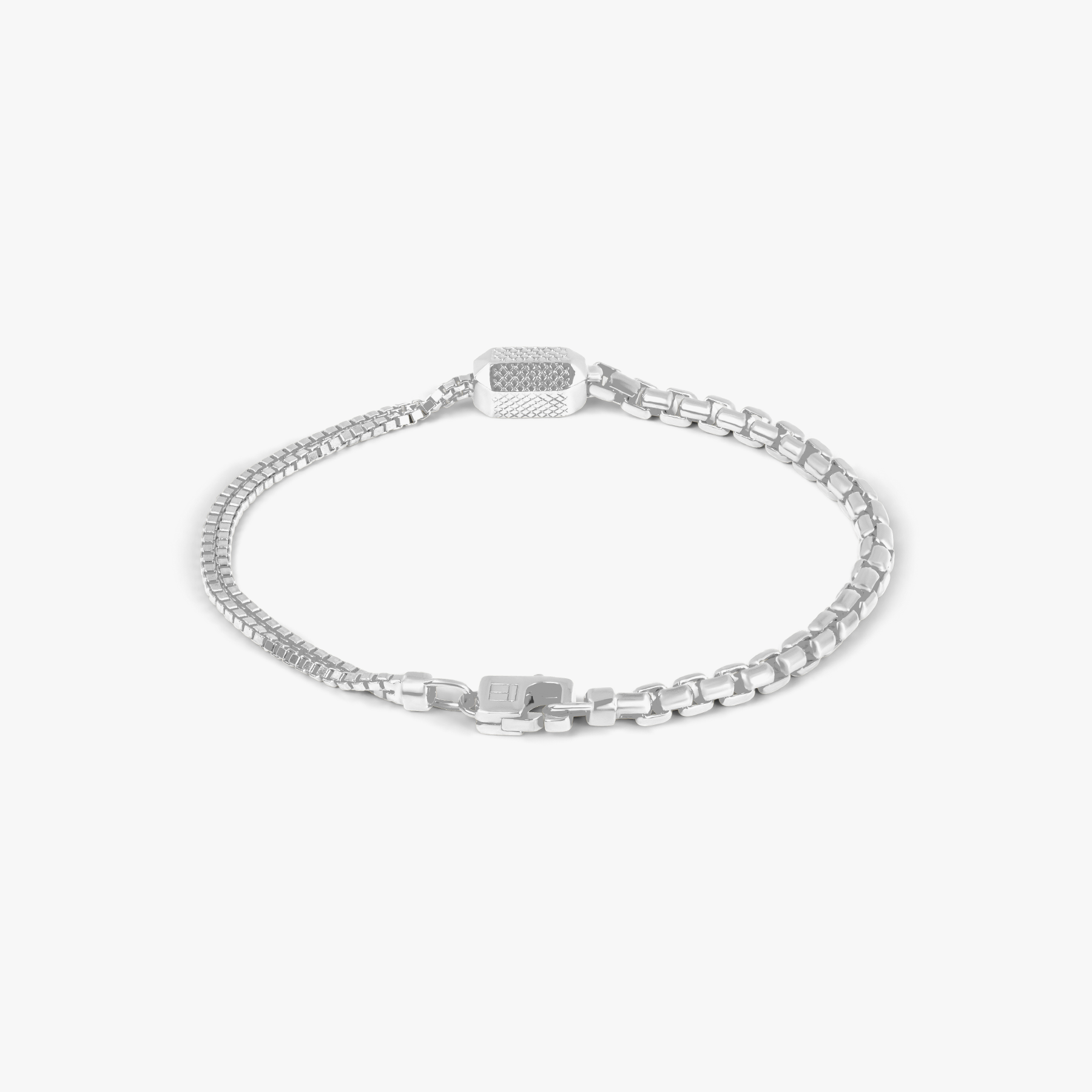 Hexade Box Chain Bracelet In Rhodium Plated Silver 