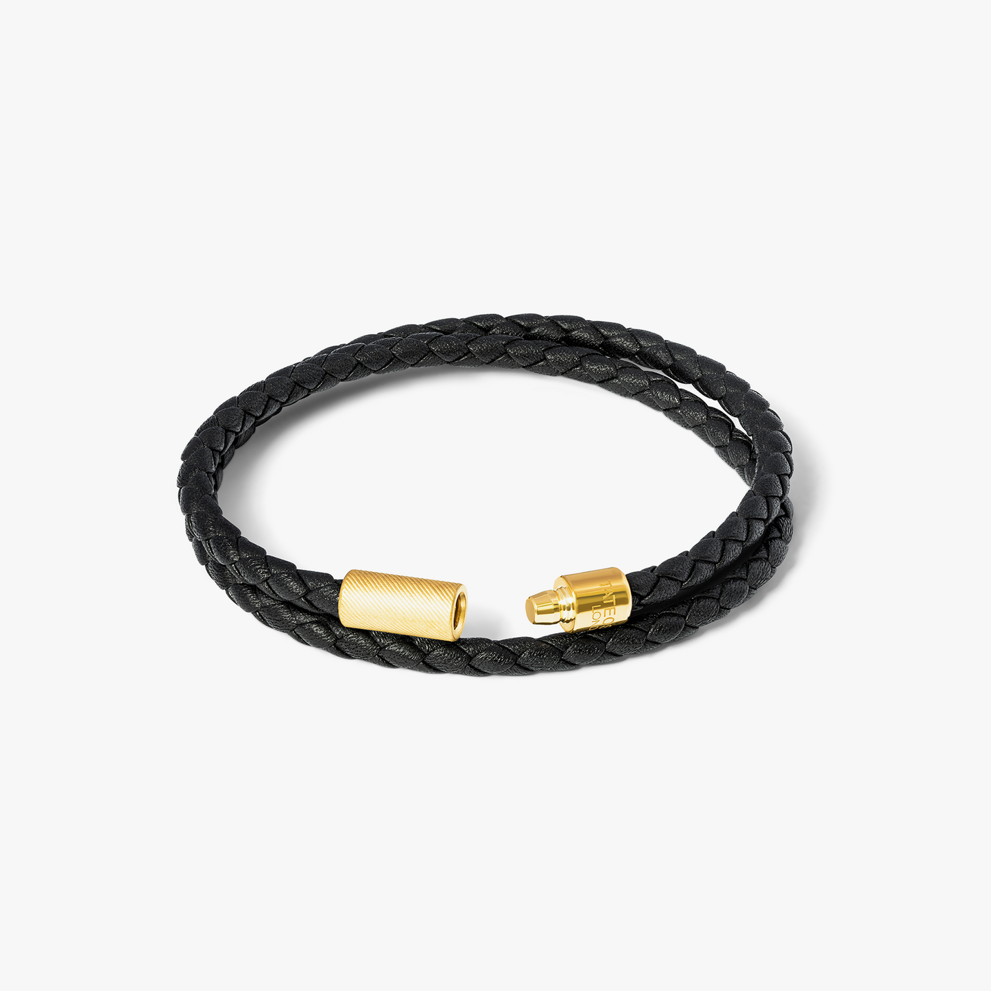 Pop Rigato Double Wrap Leather Bracelet In Black With 18K Yellow Gold Plated