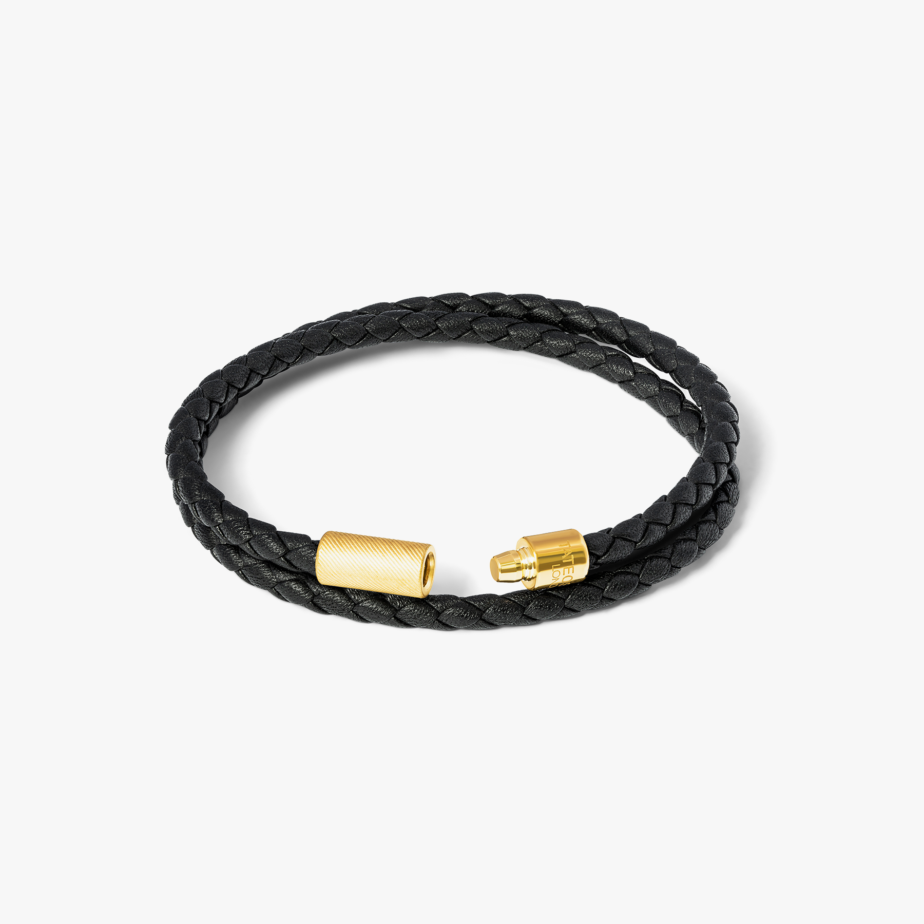 Pop Rigato Double Wrap Leather Bracelet In Black With 18K Yellow Gold Plated