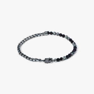 Sennit Beaded Box Chain Bracelet In Black Snowflake Obsidian
