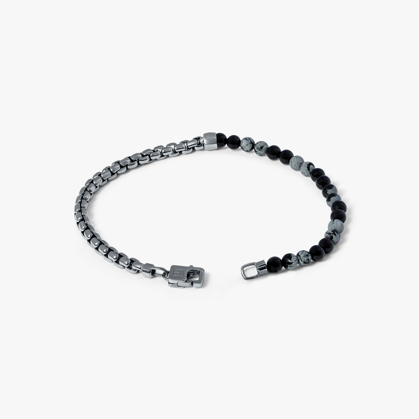 Sennit Beaded Box Chain Bracelet In Black Snowflake Obsidian