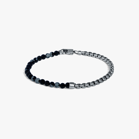 Sennit Beaded Box Chain Bracelet In Black Snowflake Obsidian