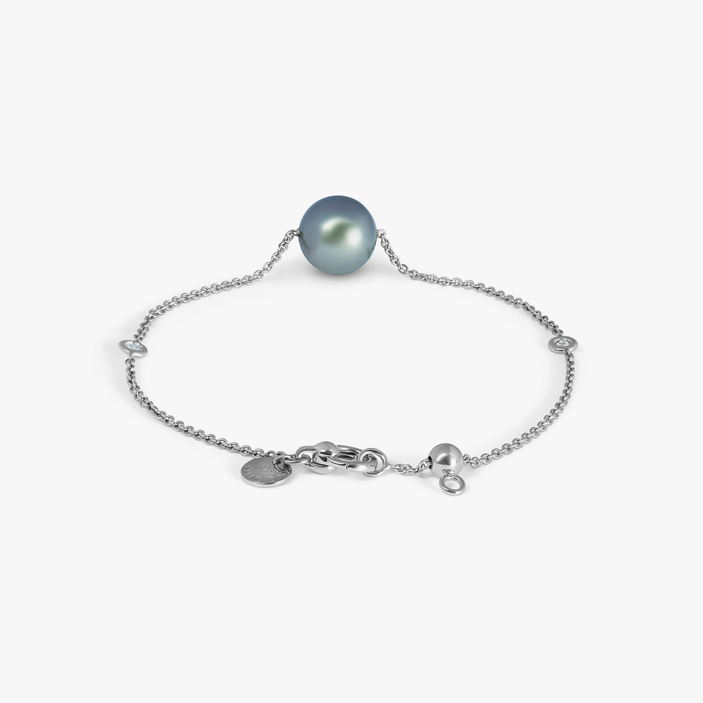 Grey Tahitian Pearl and White Diamond Bracelet- 9K White Gold