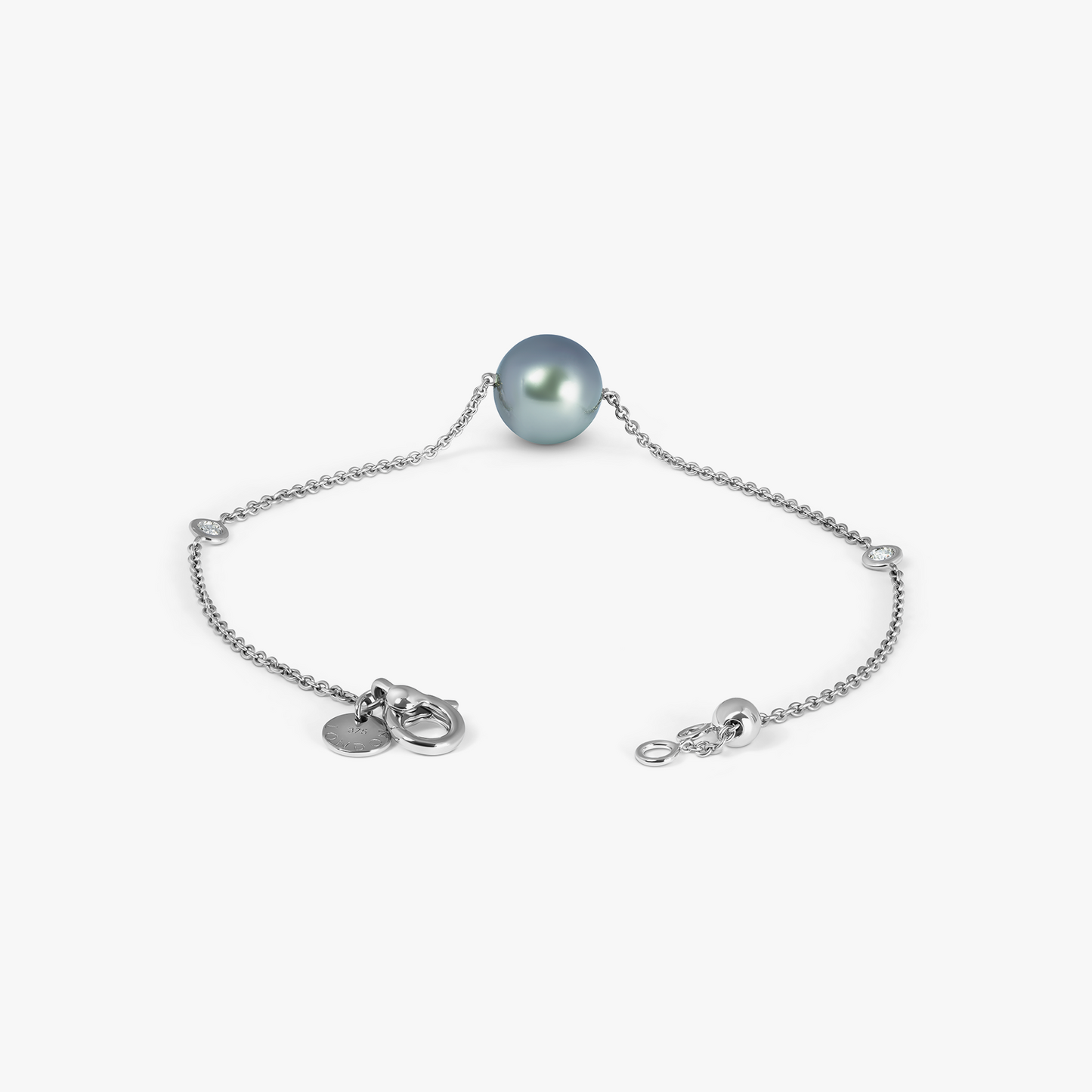 White Diamond Bracelet in 9K White Gold with Grey Tahitian Pearl