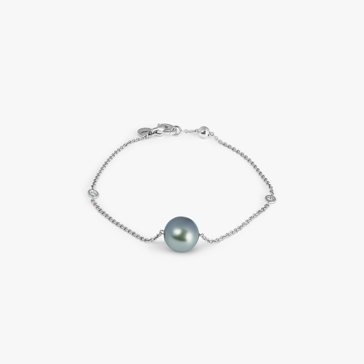 White Diamond Bracelet in 9K White Gold with Grey Tahitian Pearl