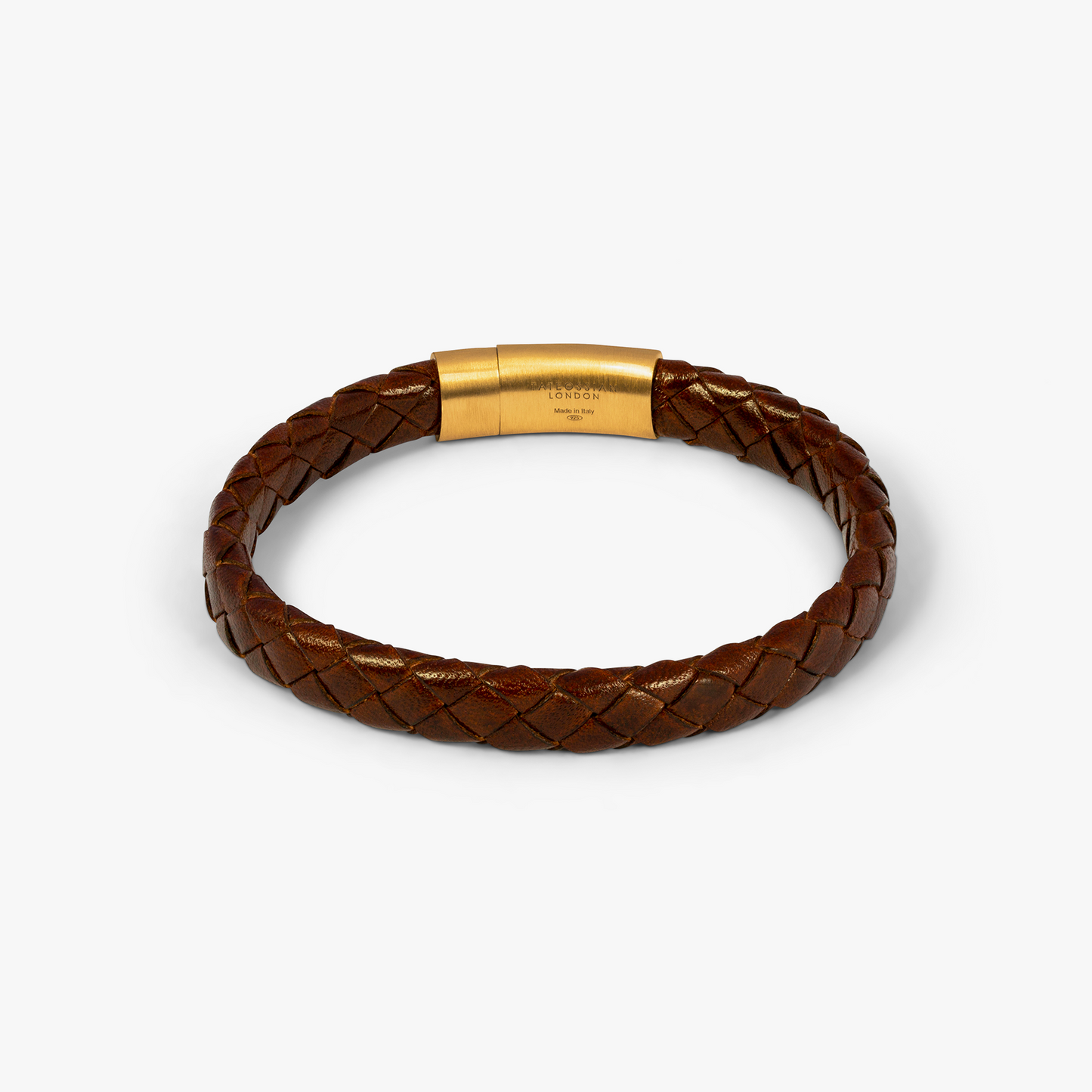 Graffiato Oval Leather Bracelet in Brown with Yellow Gold Plated