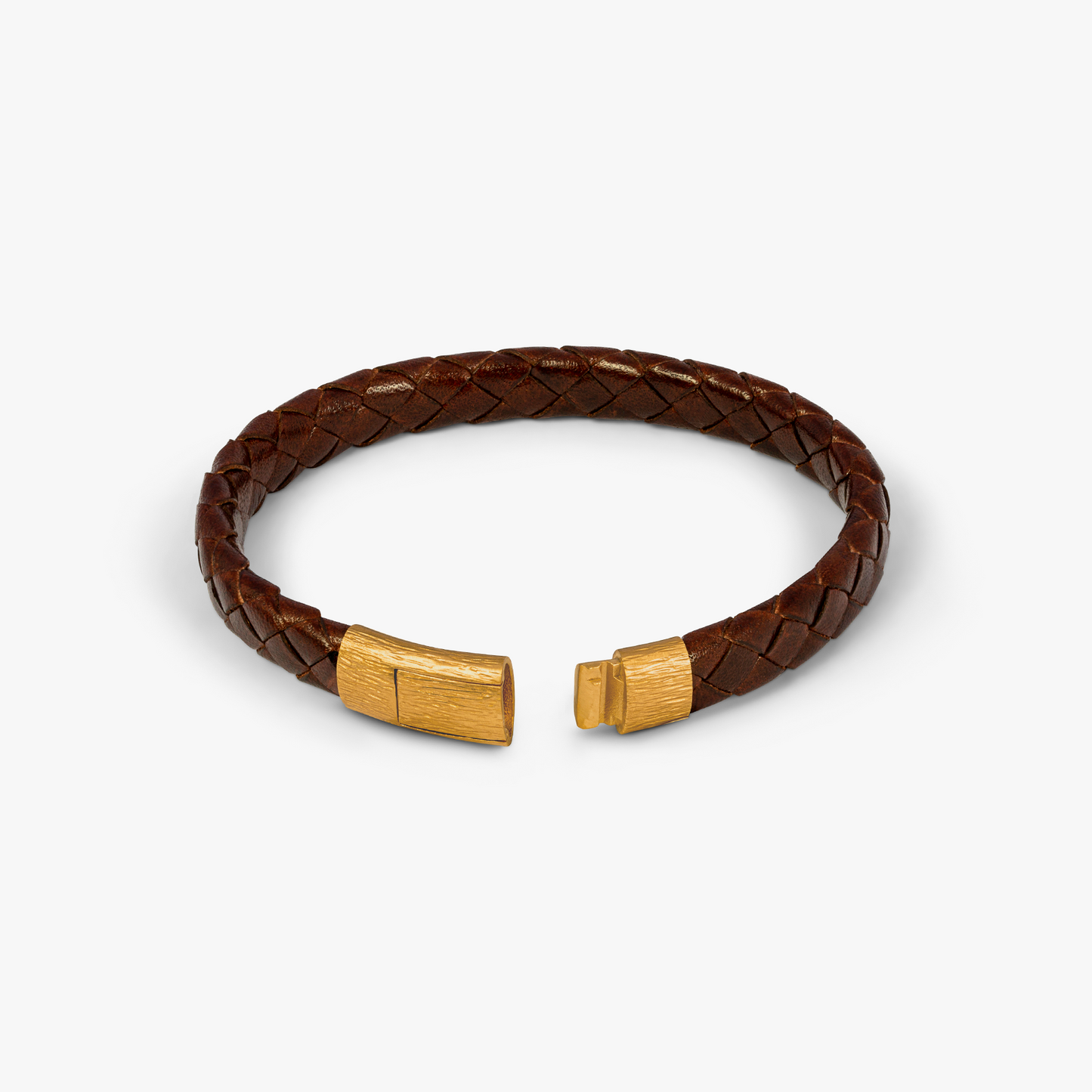 Graffiato Oval Leather Bracelet in Brown with Yellow Gold Plated