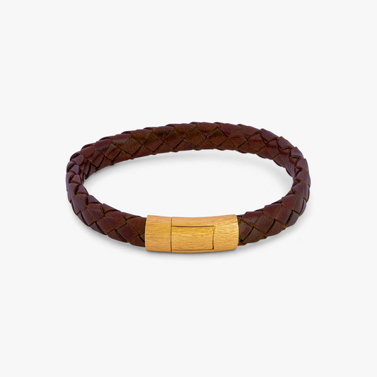 Brown Yellow Gold Plated Graffiato Oval Bracelet