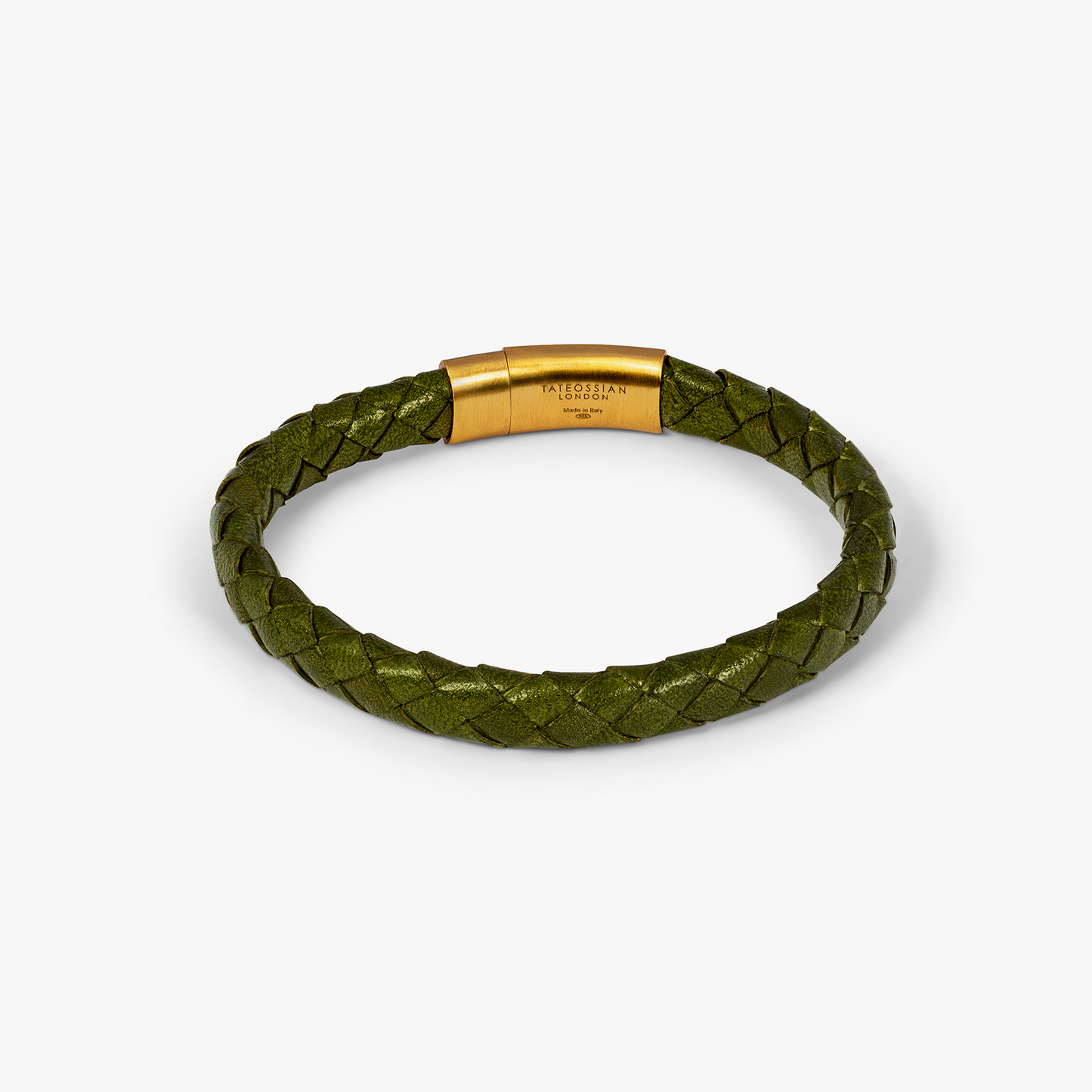 Graffiato Oval Leather Bracelet in Green with Yellow Gold Plated          