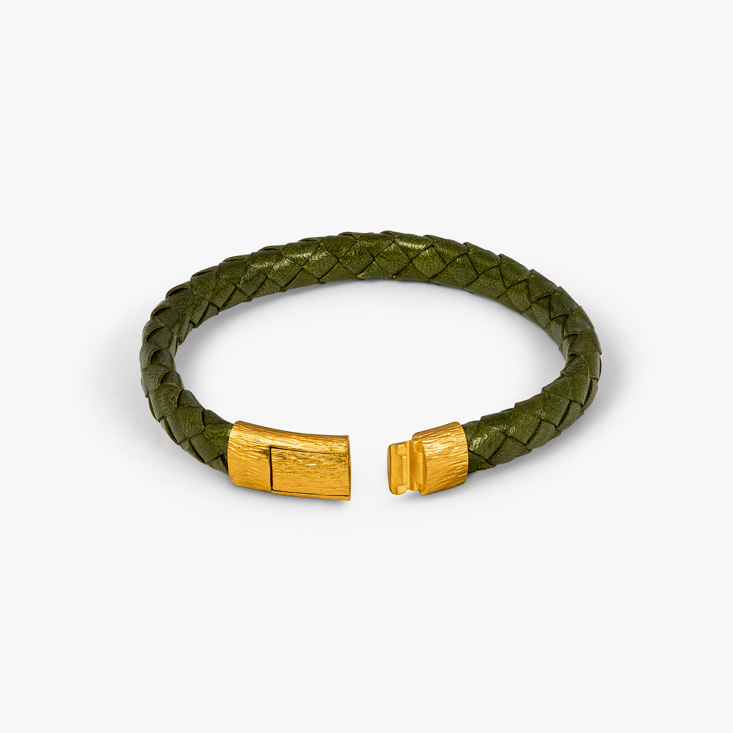 Graffiato Oval Leather Bracelet in Green with Yellow Gold Plated          