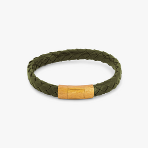 Graffiato Oval Leather Bracelet in Green with Yellow Gold Plated          