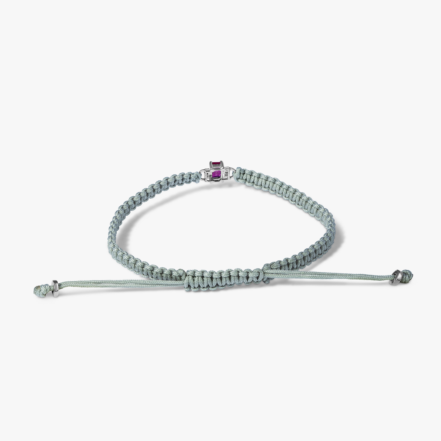 Macrame Bracelet In 18k White Gold With White Diamond & Ruby