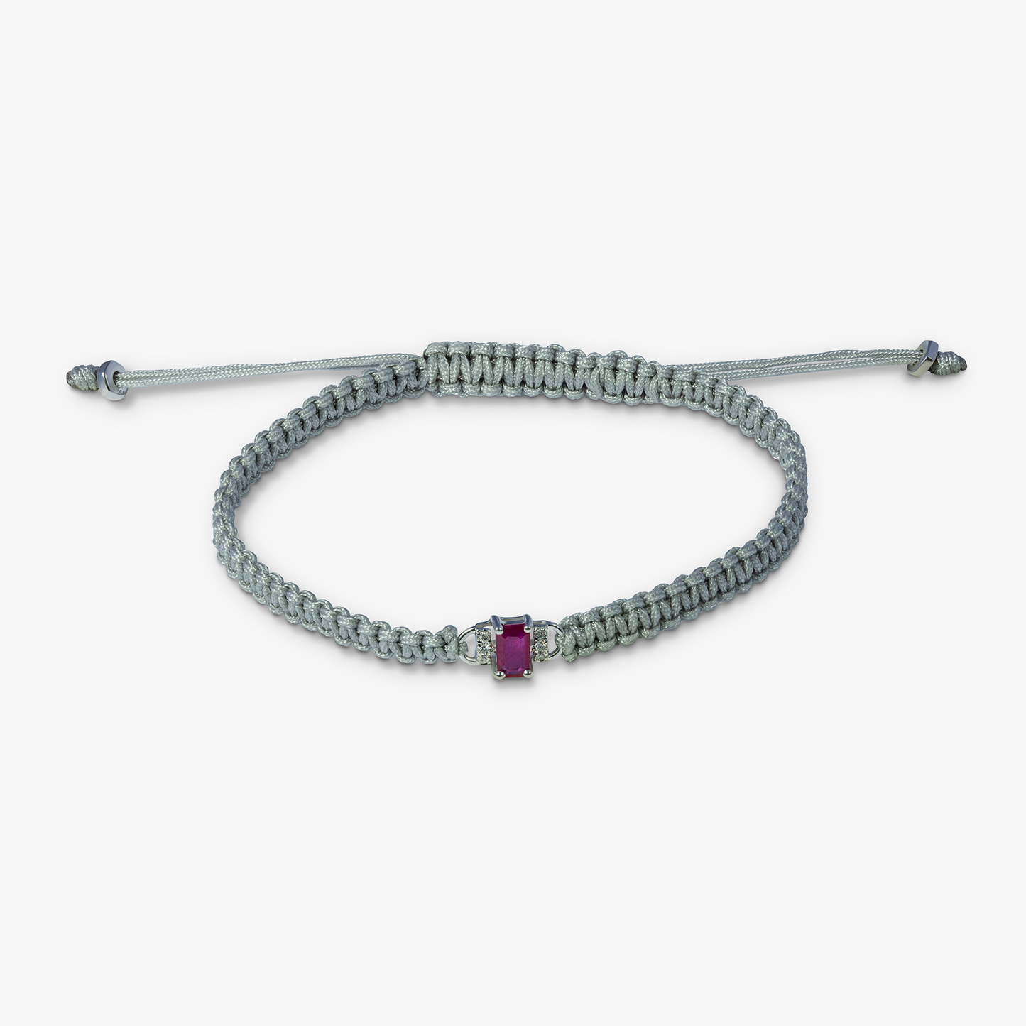 Macrame Bracelet In 18k White Gold With White Diamond & Ruby