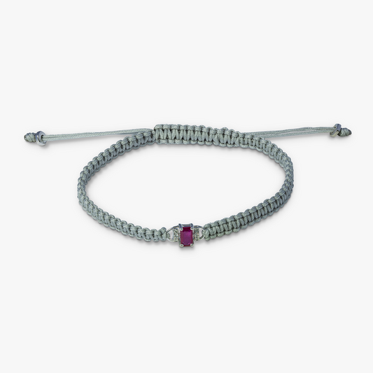 Macrame Bracelet In 18k White Gold With White Diamond & Ruby