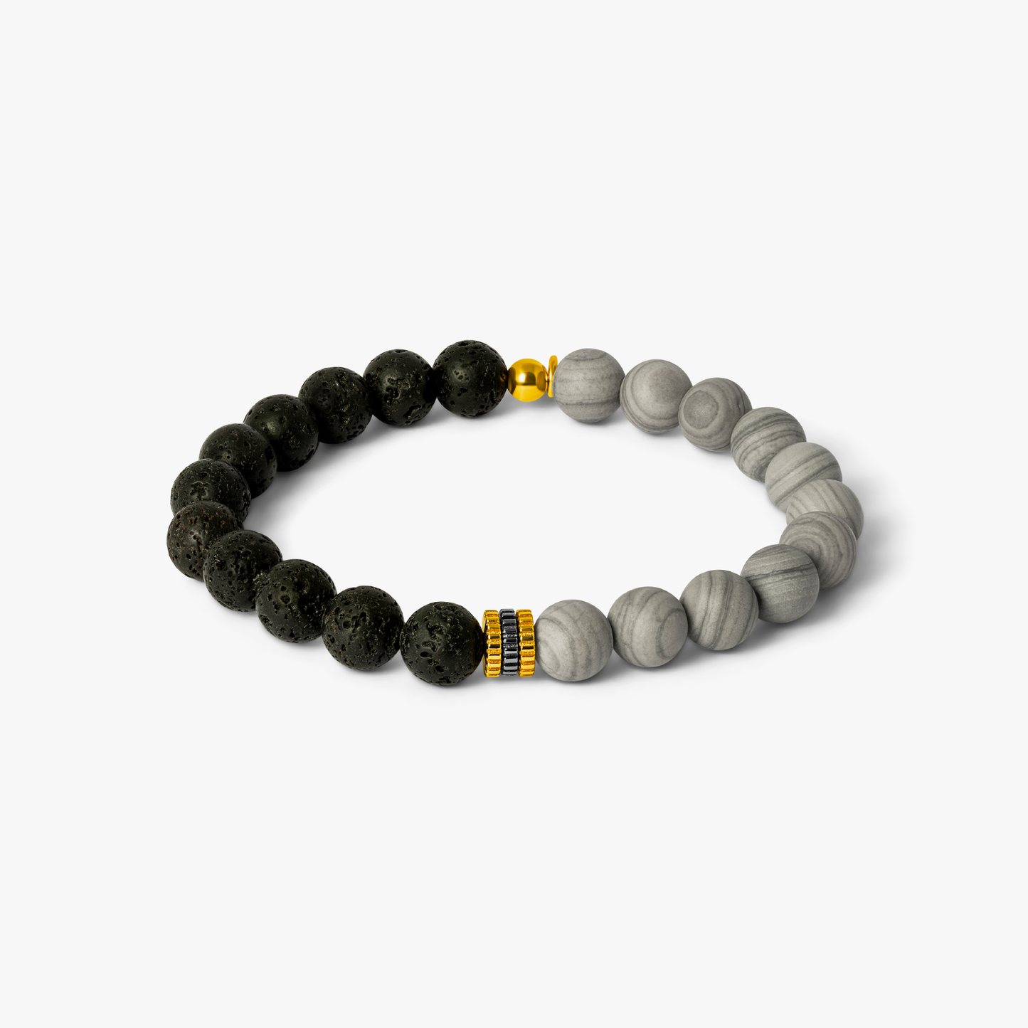 Gear Trio Beaded Bracelet With Lava Beads & Grey Wood Jasper