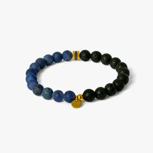 Gear Trio Beaded Bracelet With Lava Beads & Blue Lapis