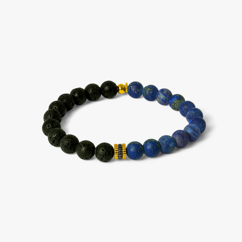 Gear Trio Beaded Bracelet With Lava Beads & Blue Lapis