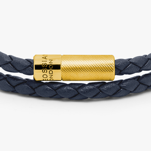 Pop Rigato Double Wrap Leather Bracelet In Navy With 18K Yellow Gold Plated
