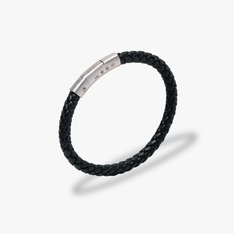 Charles Black Leather Bracelet With Rhodium Plated Silver
