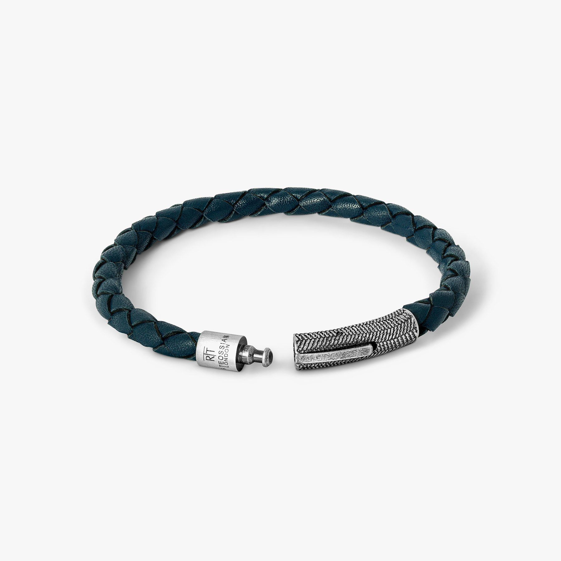 TATEOSSIAN, Oxidise Stainless Steel Clasp Leather Bracelet, Men