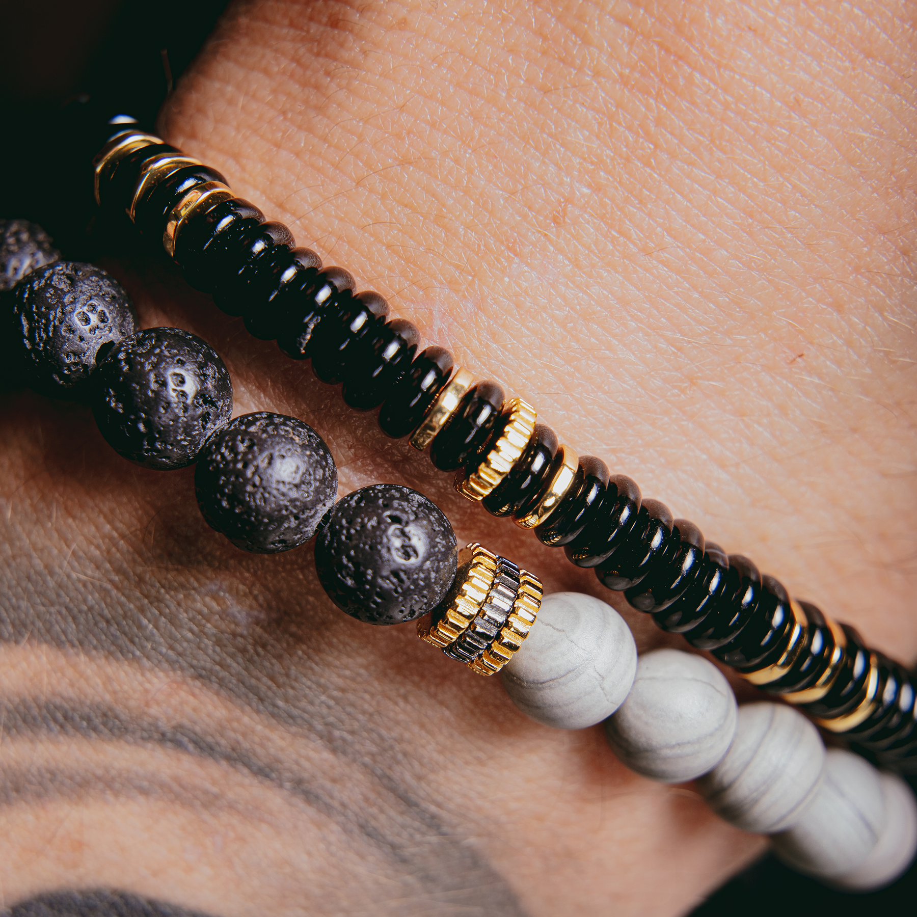Positano Beaded Bracelet In Black With 18K Yellow Gold Plated