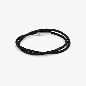 THOMPSON Cairo Leather Bracelet In Black With Stainless Steel