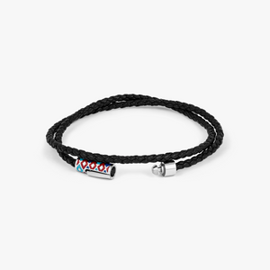 THOMPSON Cairo Leather Bracelet In Black With Stainless Steel
