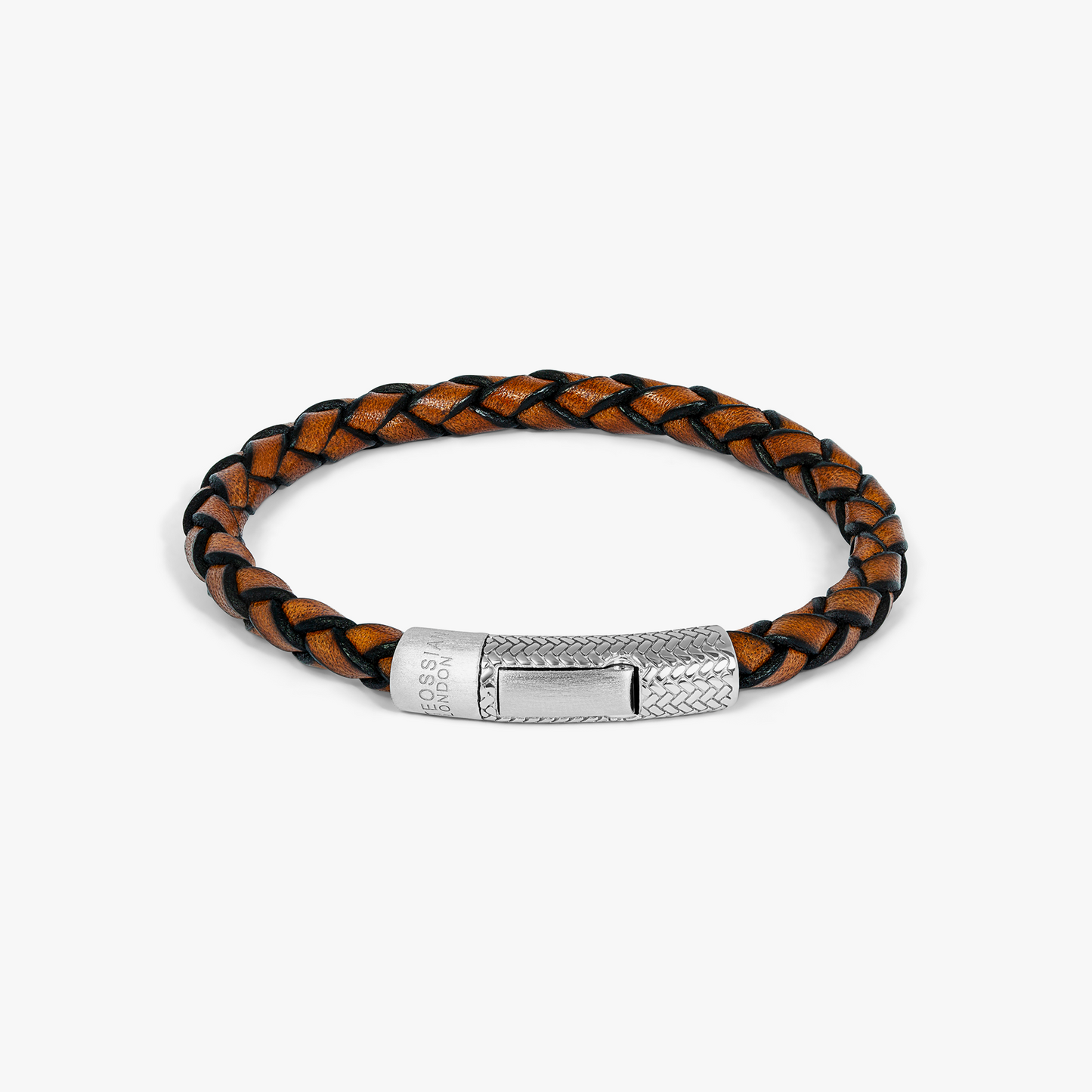 Herringbone Click Pelle Bracelet In Brown Leather With Rhodium Plated Silver